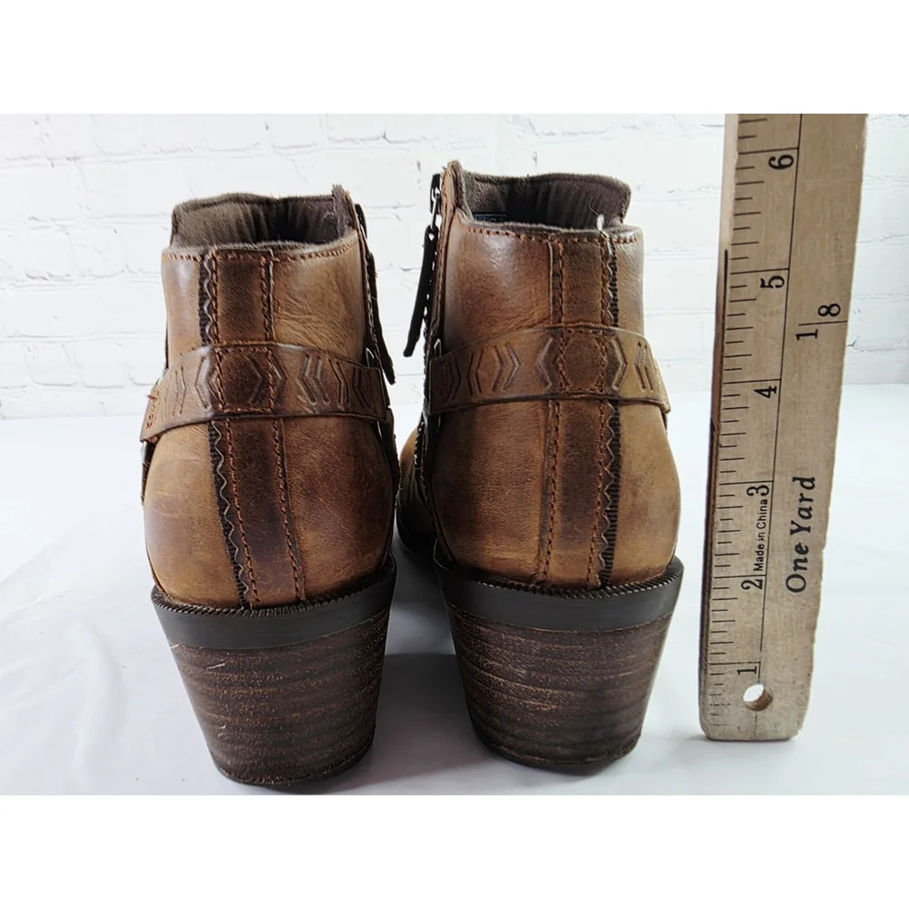 Teva Foxy Brown Leather Side Zip Block Heel Ankle Boot Women's Size 8